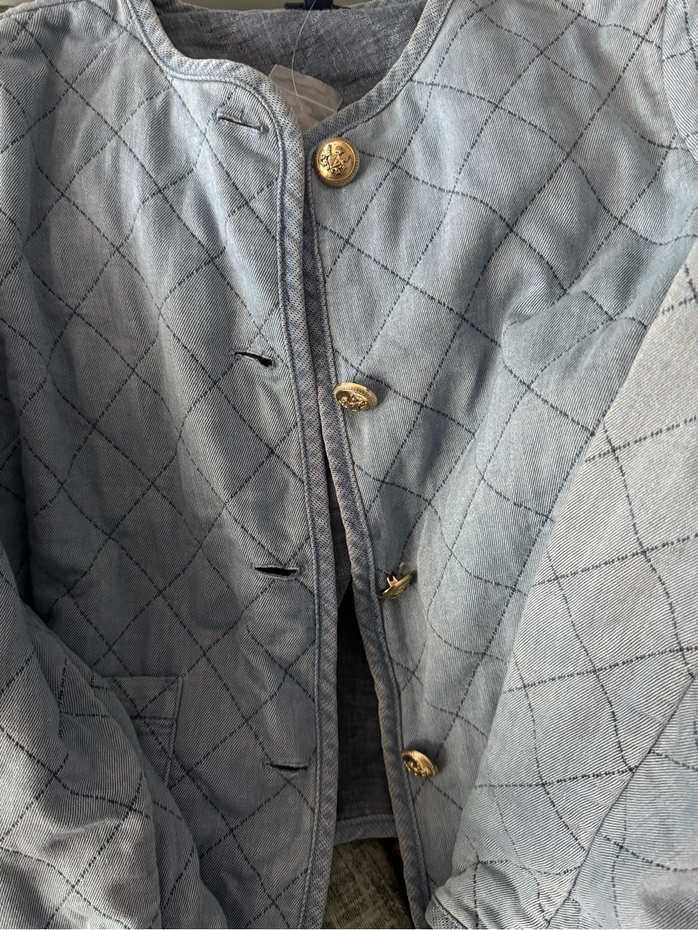 Jjill New Size small Quilted Light Blue Denim Jacket with Gold Buttons